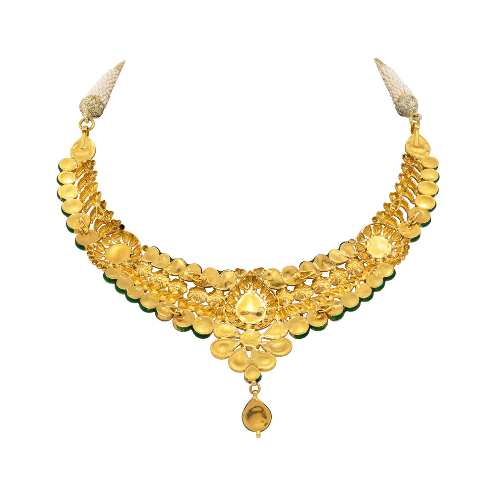 Traditional Necklace with Polki, Red & Green Enamel